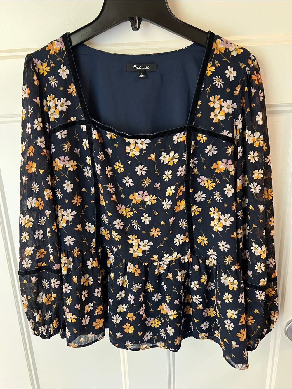 Madewell Velvet Trimmed Square Neck Top